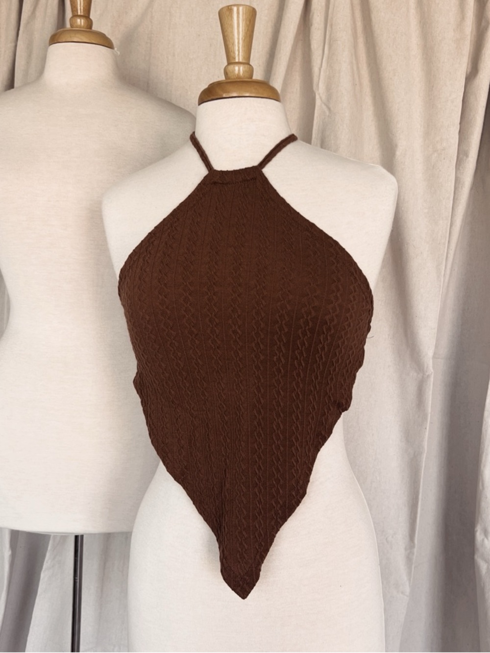 Brown Knit Halter Bandana Top